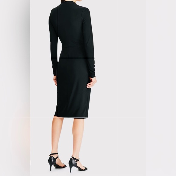 Lauren Ralph Lauren Black Matte Jersey Long Sleeve Faux Wrap Dress - Size 6 - Picture 2 of 12